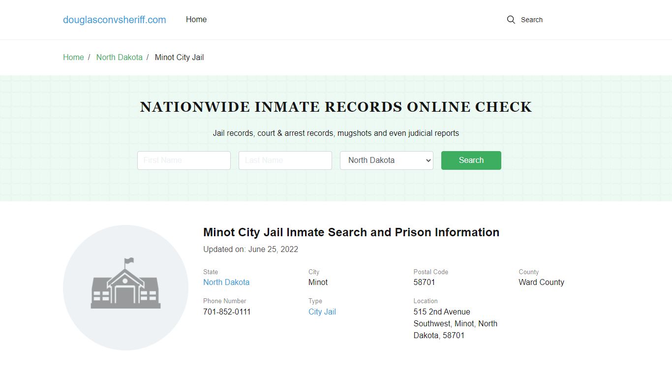 Minot City Jail Inmate Search and Prison Information - Douglas County