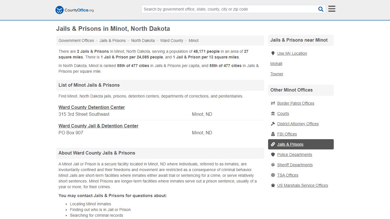 Jails & Prisons - Minot, ND (Inmate Rosters & Records) - County Office